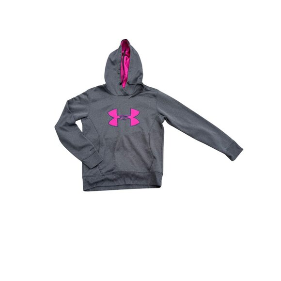 Under Armour Gray Hoodie W/ Pink Logo Youth Size Medium Semi-Fitted Storm ColdGe - Picture 1 of 7